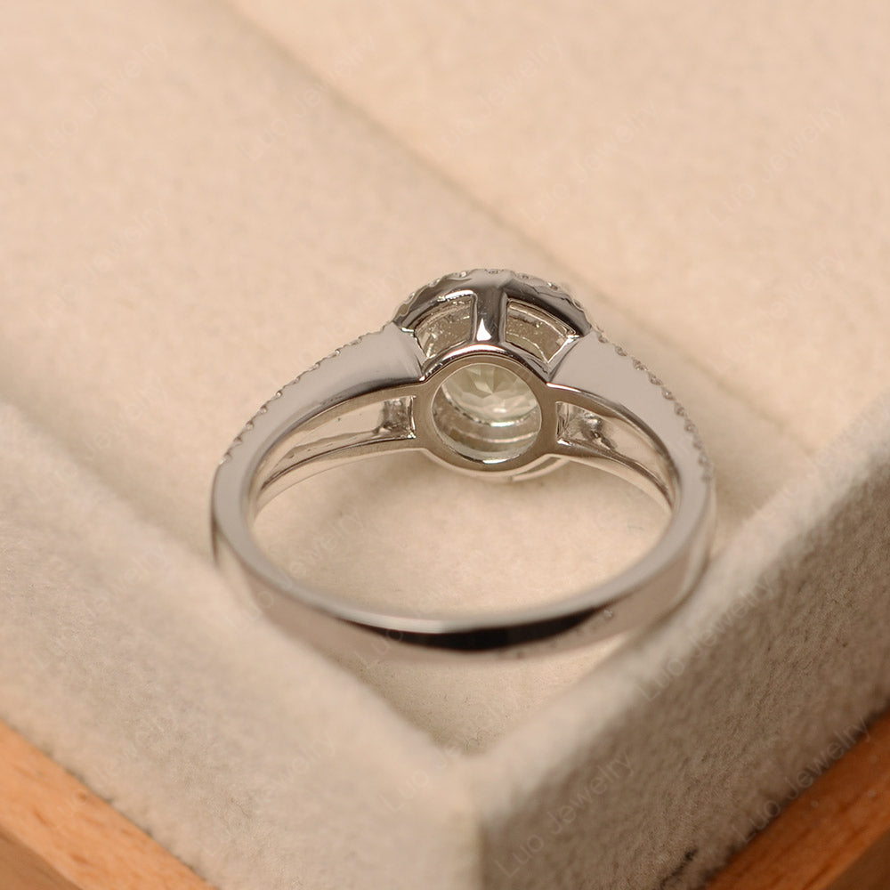 Round Green Amethyst Halo Split Shank Engagement Ring - LUO Jewelry
