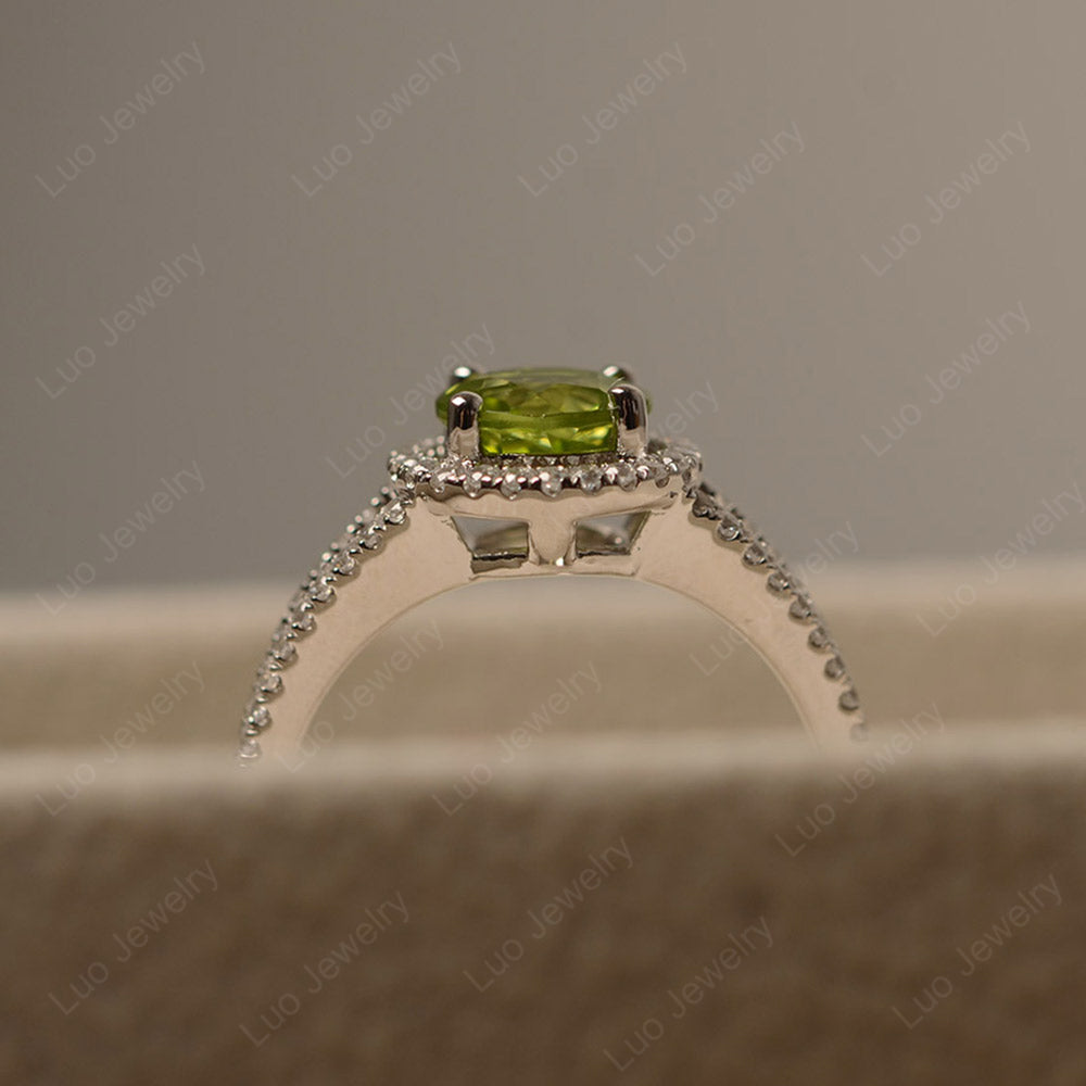Round Peridot Halo Split Shank Engagement Ring - LUO Jewelry