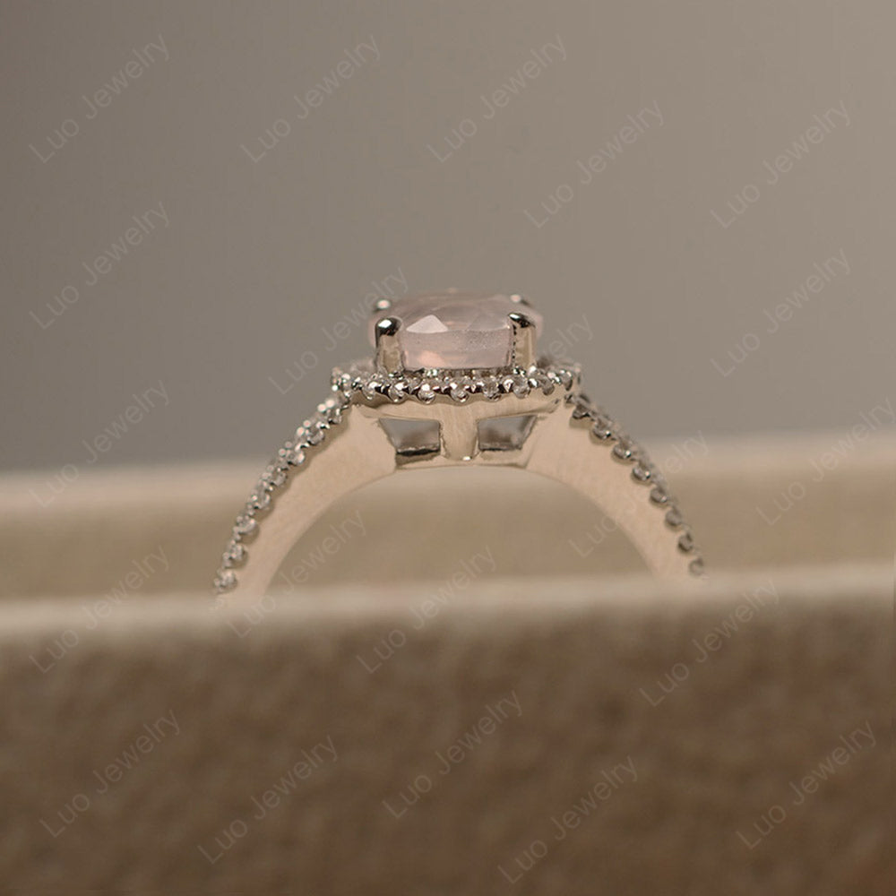 Round Rose Quartz Halo Split Shank Engagement Ring - LUO Jewelry