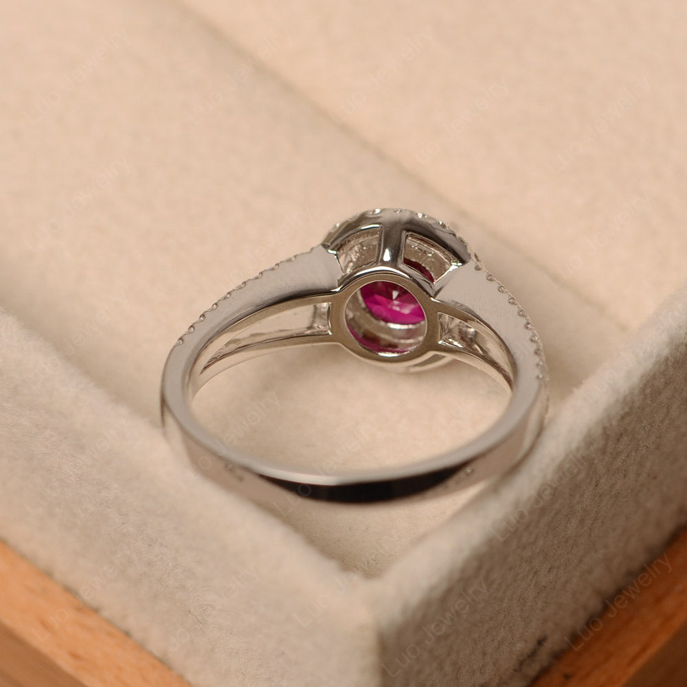 Round Ruby Halo Split Shank Engagement Ring - LUO Jewelry