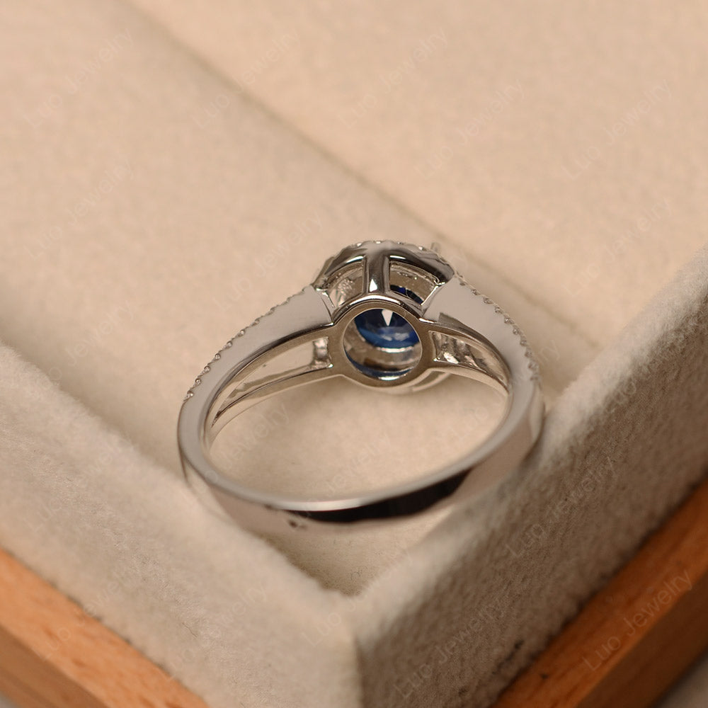 Round Lab Sapphire Halo Split Shank Engagement Ring - LUO Jewelry