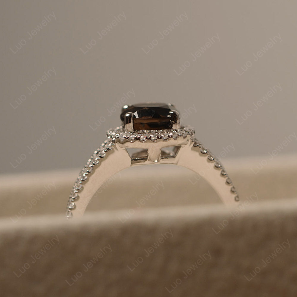 Round Smoky Quartz  Halo Split Shank Engagement Ring - LUO Jewelry