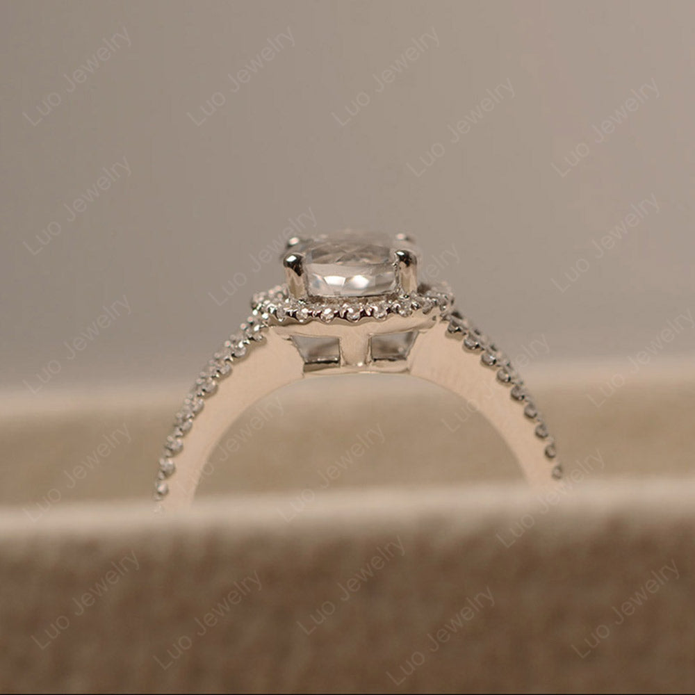 Round White Topaz Halo Split Shank Engagement Ring - LUO Jewelry