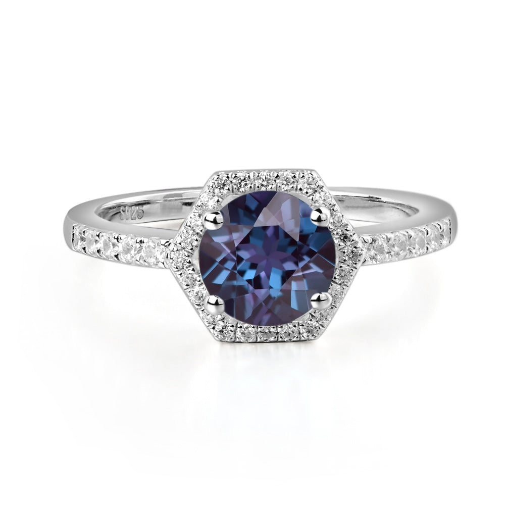 Alexandrite Ring Hexagon Halo Engagement Ring - LUO Jewelry