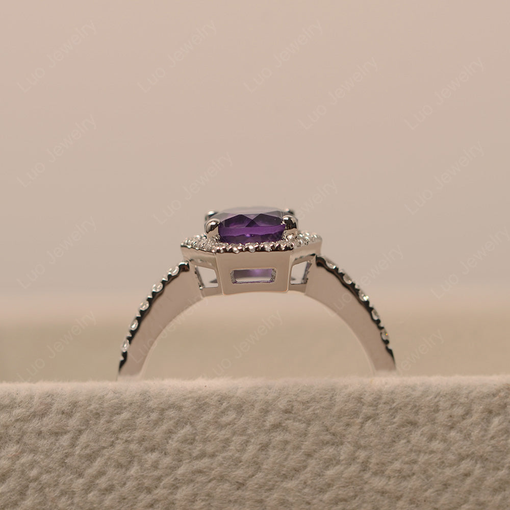 Amethyst Halo Hexagon Setting Engagement Ring - LUO Jewelry