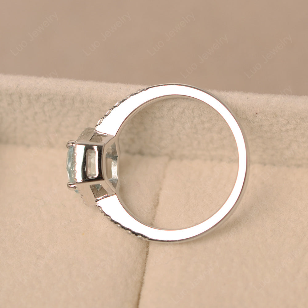 Aquamarine Halo Hexagon Setting Engagement Ring - LUO Jewelry