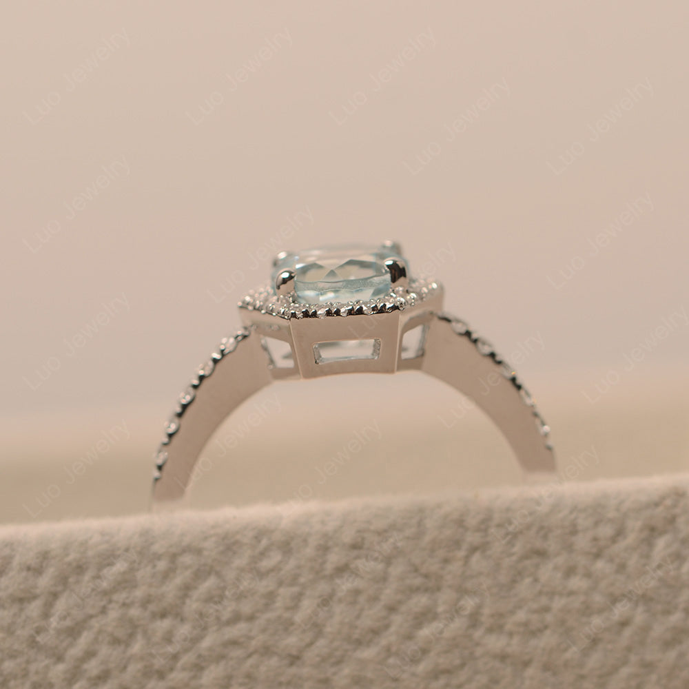 Aquamarine Halo Hexagon Setting Engagement Ring - LUO Jewelry