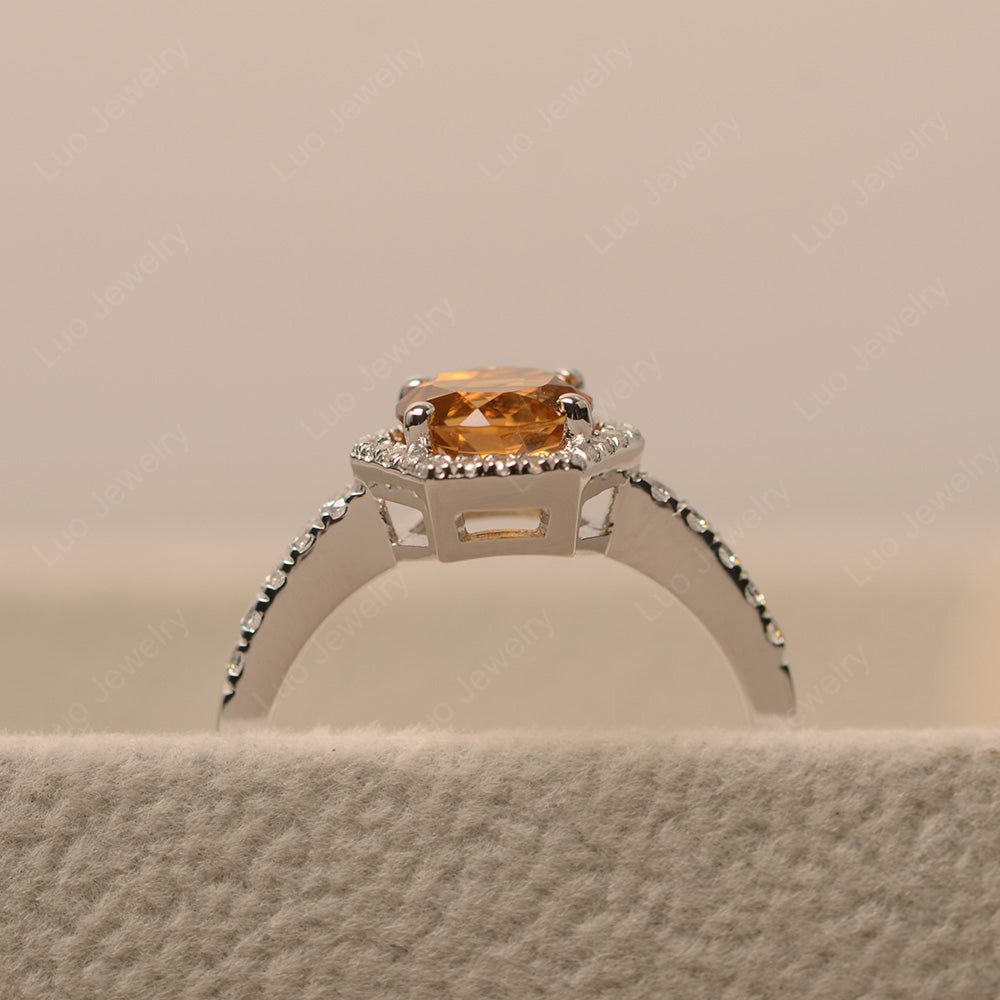 Citrine Halo Hexagon Setting Engagement Ring - LUO Jewelry