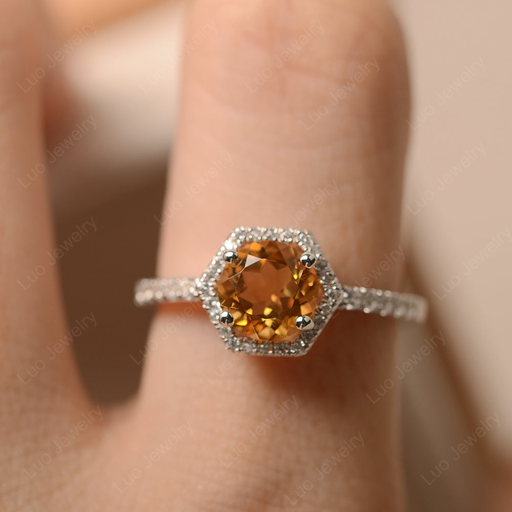Citrine Halo Hexagon Setting Engagement Ring - LUO Jewelry