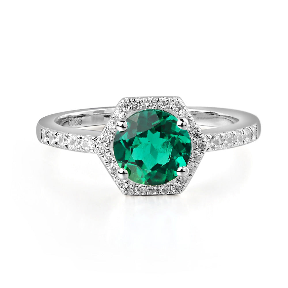 Lab Emerald Halo Hexagon Setting Engagement Ring - LUO Jewelry