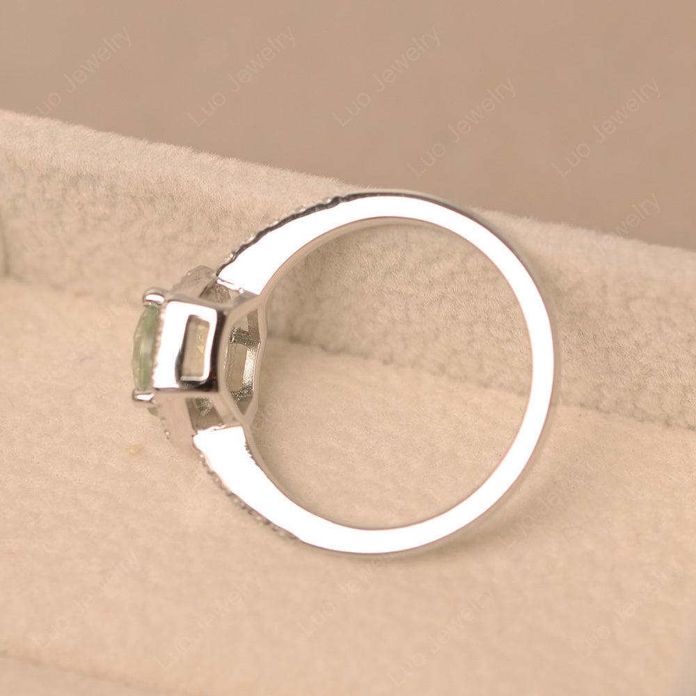 Green Amethyst Halo Hexagon Setting Engagement Ring - LUO Jewelry