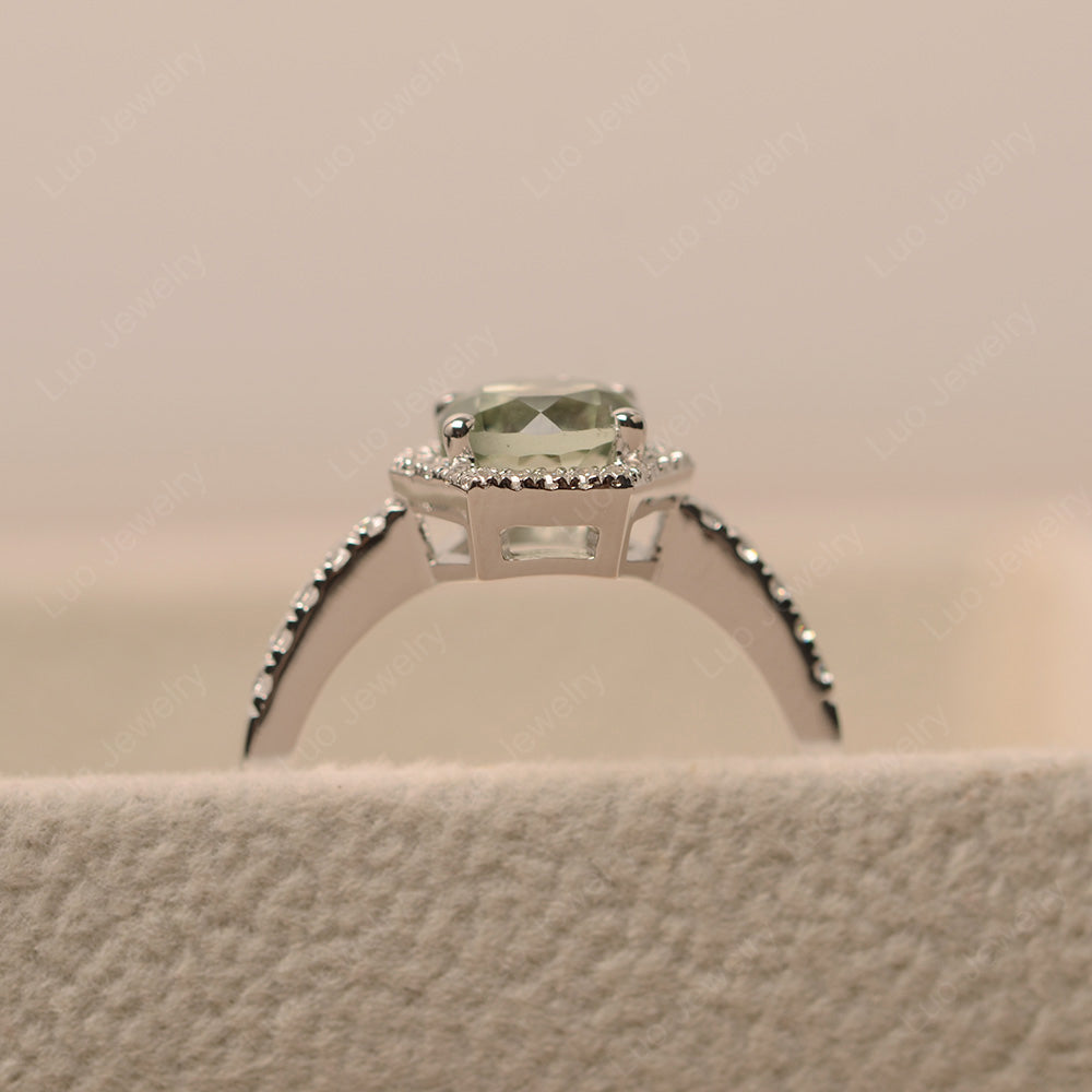 Green Amethyst Halo Hexagon Setting Engagement Ring - LUO Jewelry