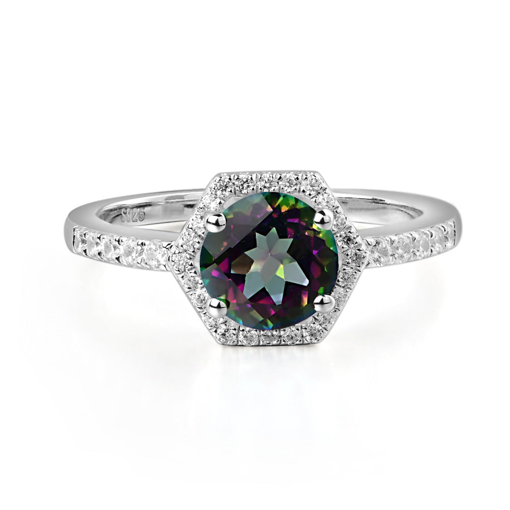 Mystic Topaz Halo Hexagon Setting Engagement Ring - LUO Jewelry
