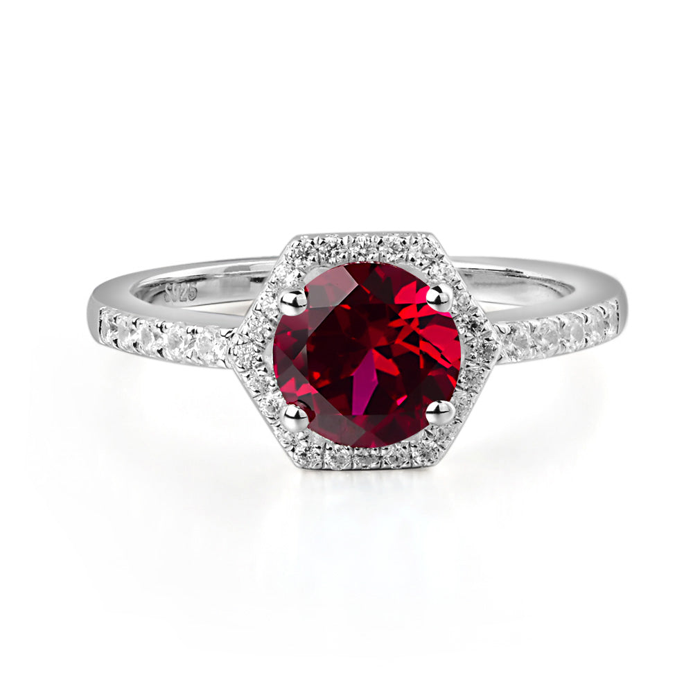 Ruby Halo Hexagon Setting Engagement Ring - LUO Jewelry