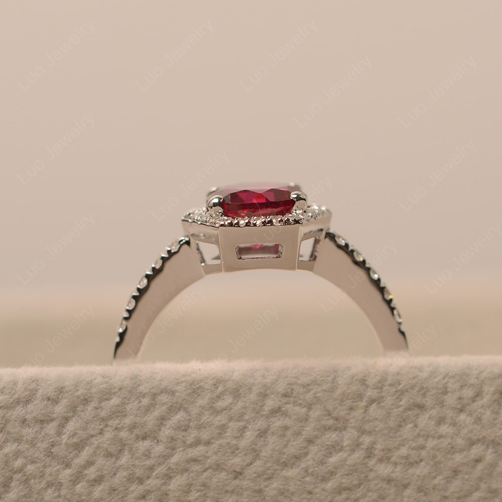Ruby Halo Hexagon Setting Engagement Ring - LUO Jewelry