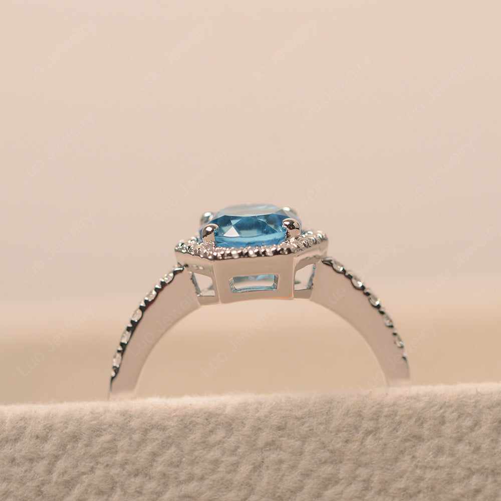 Swiss Blue Topaz Halo Hexagon Setting Engagement Ring - LUO Jewelry