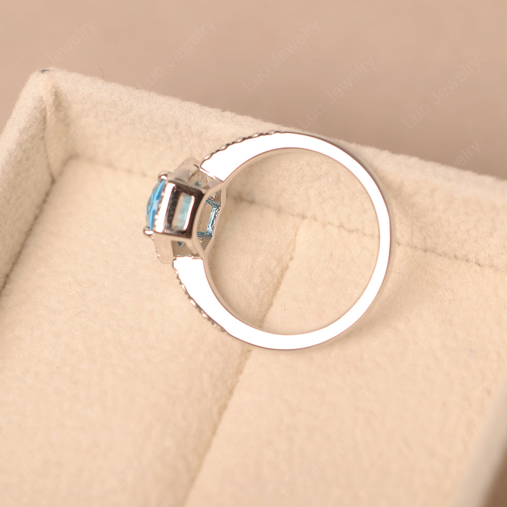 Swiss Blue Topaz Halo Hexagon Setting Engagement Ring - LUO Jewelry