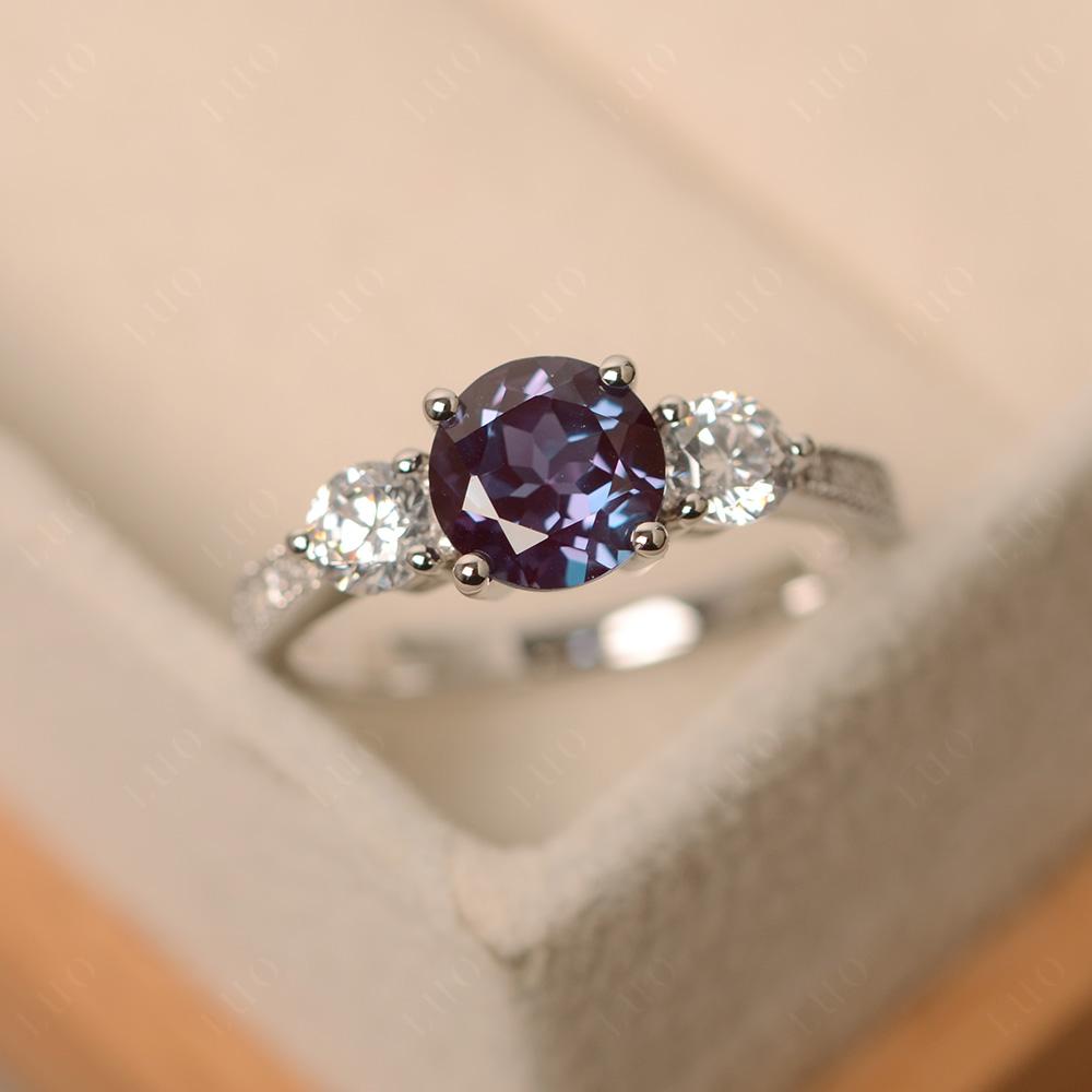 Alexandrite Ring 3 Stone Engagement Ring - LUO Jewelry