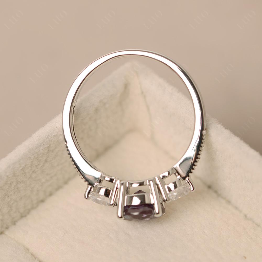 Alexandrite Ring 3 Stone Engagement Ring - LUO Jewelry