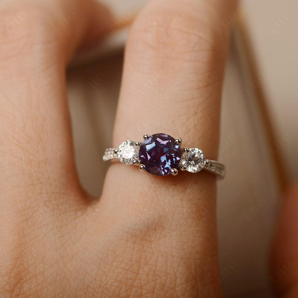 Alexandrite Ring 3 Stone Engagement Ring - LUO Jewelry