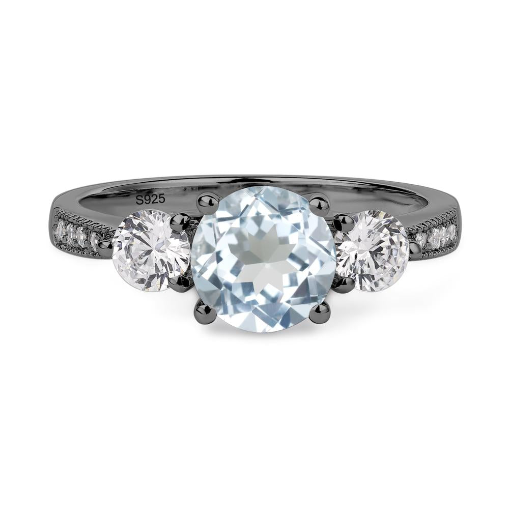 Aquamarine Ring 3 Stone Engagement Ring - LUO Jewelry #metal_black finish sterling silver