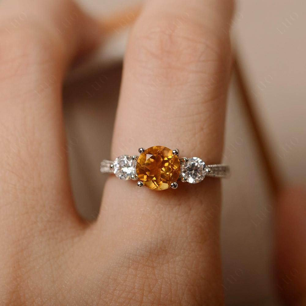 Citrine Ring 3 Stone Engagement Ring - LUO Jewelry