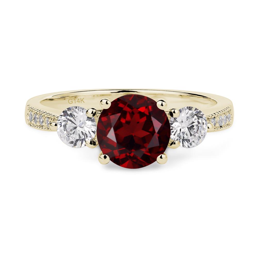 Garnet Ring 3 Stone Engagement Ring - LUO Jewelry #metal_14k yellow gold