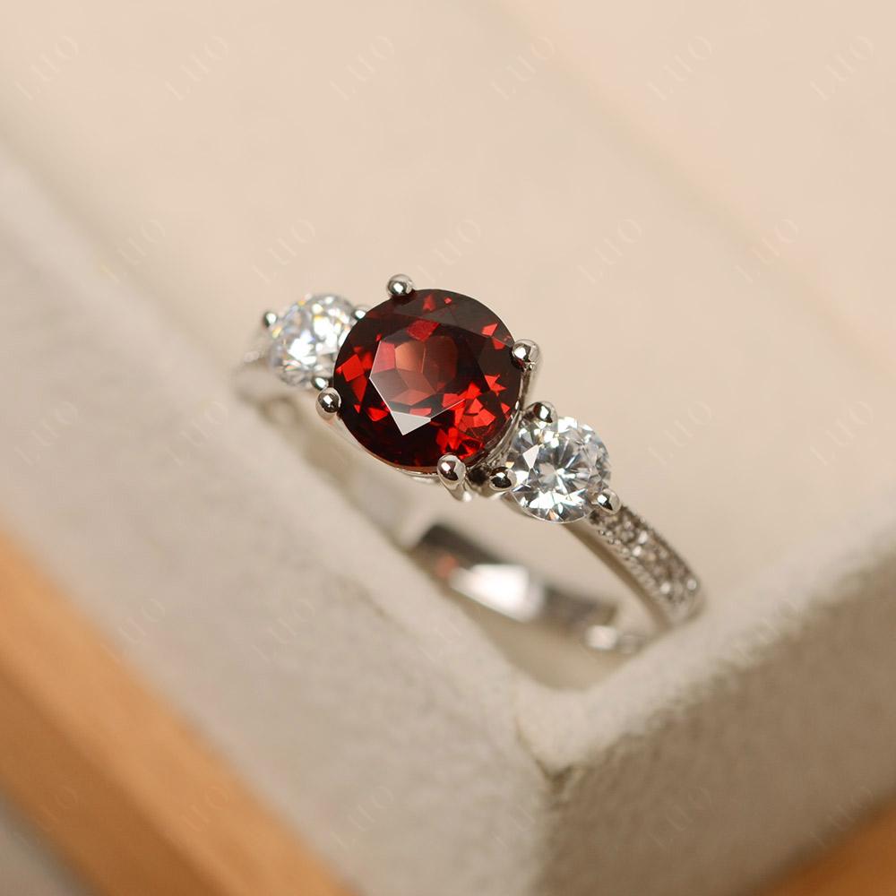 Garnet Ring 3 Stone Engagement Ring - LUO Jewelry