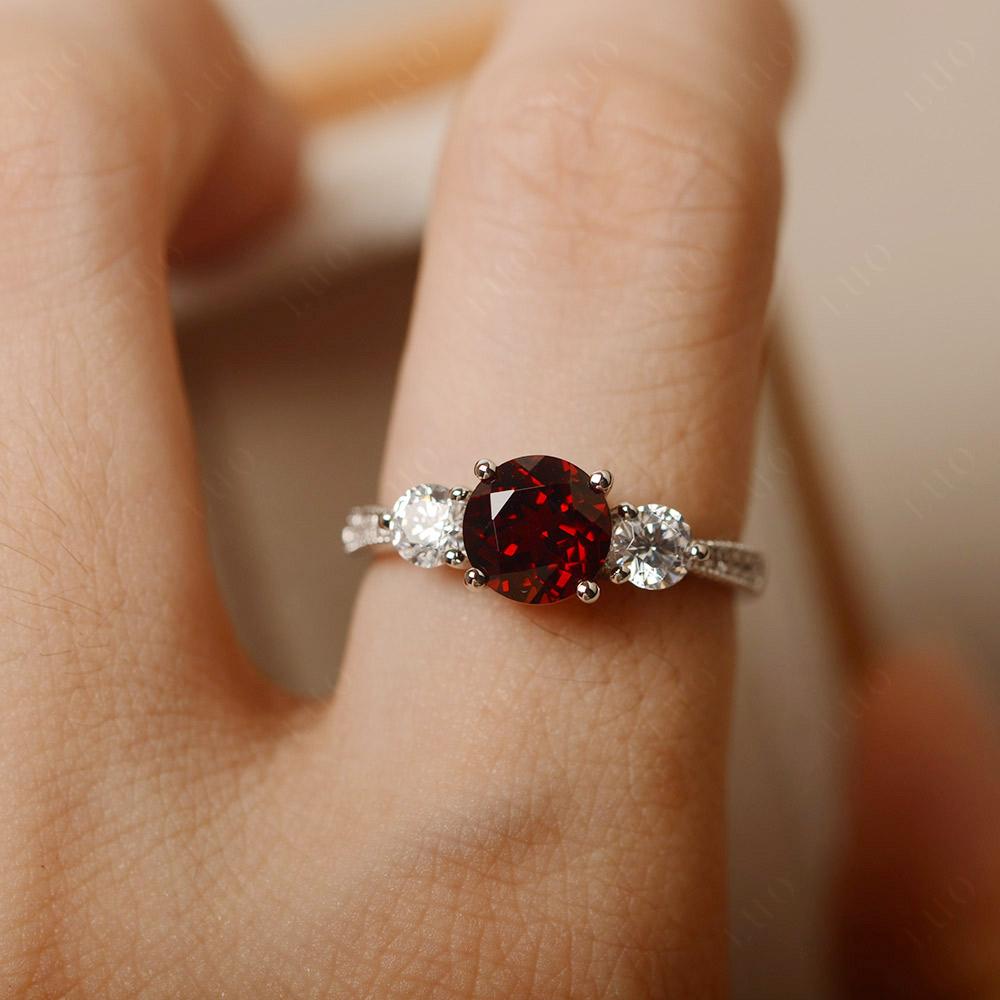 Garnet Ring 3 Stone Engagement Ring - LUO Jewelry