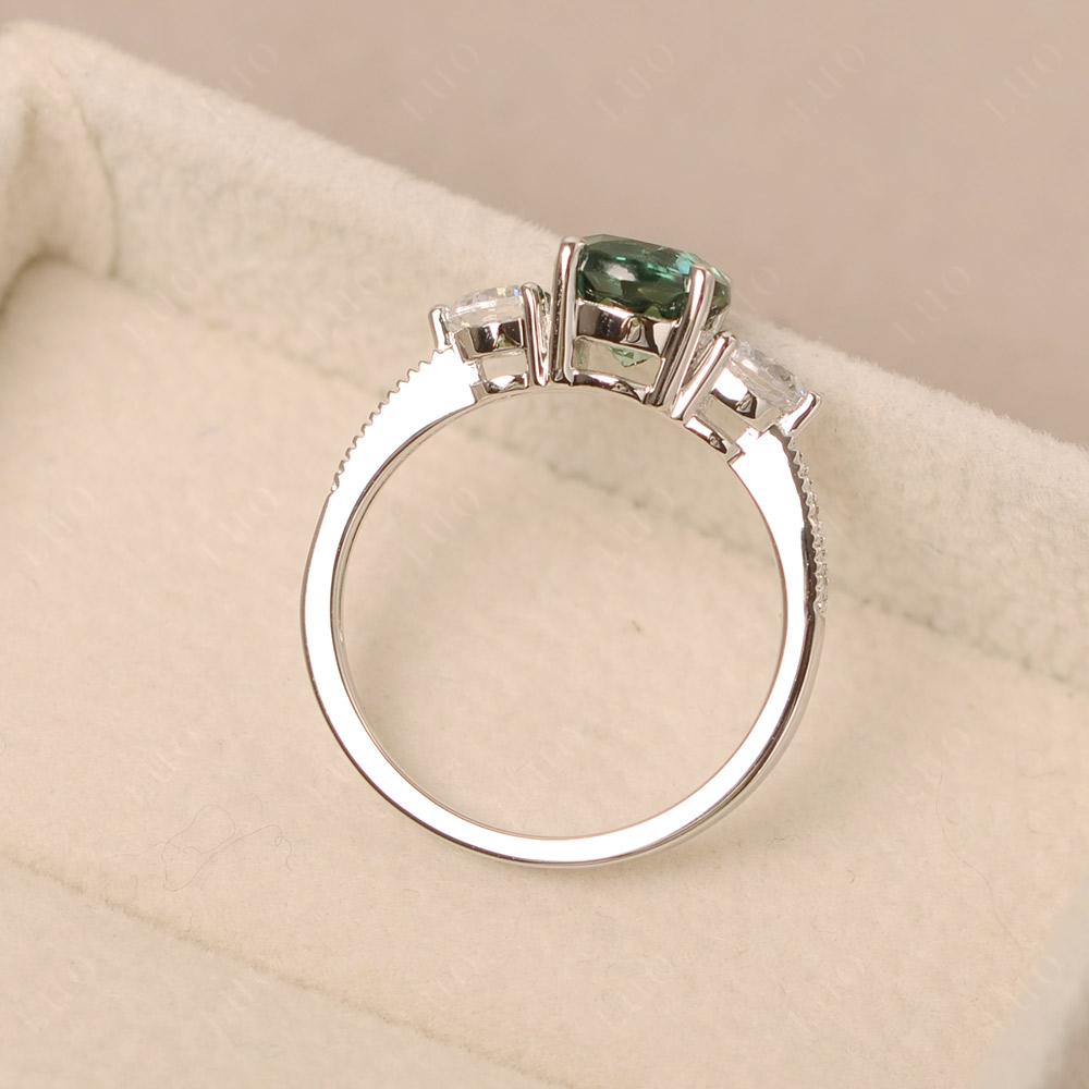 Green Sapphire Ring 3 Stone Engagement Ring - LUO Jewelry