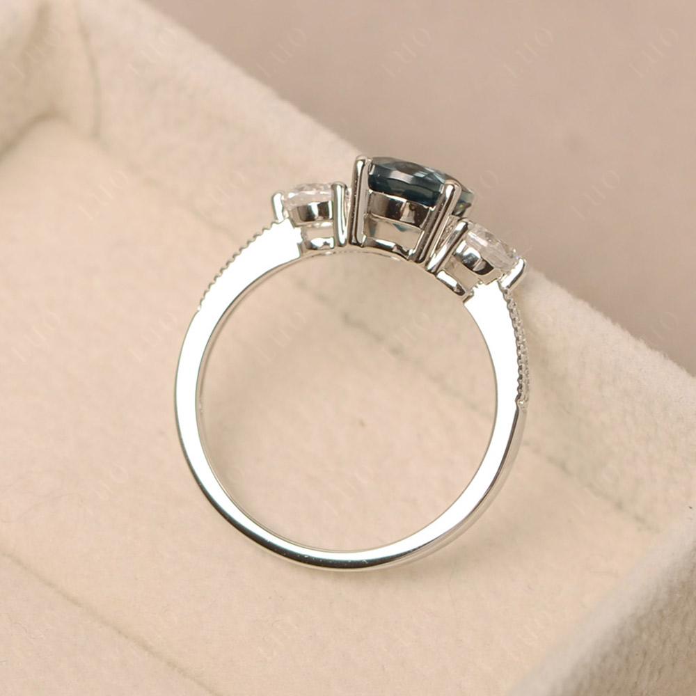 London Blue Topaz Ring 3 Stone Engagement Ring - LUO Jewelry