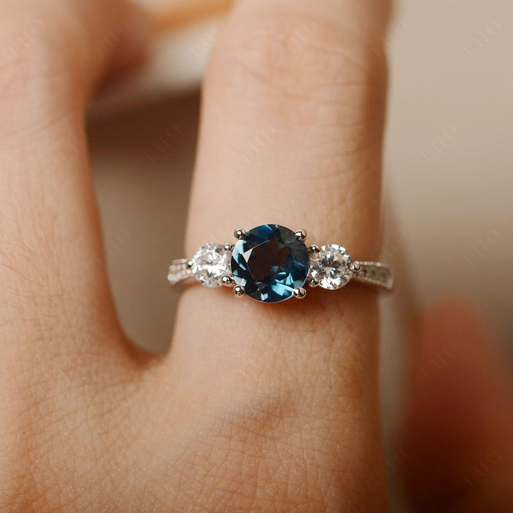 London Blue Topaz Ring 3 Stone Engagement Ring - LUO Jewelry
