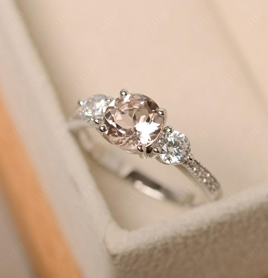 Morganite Ring 3 Stone Engagement Ring - LUO Jewelry