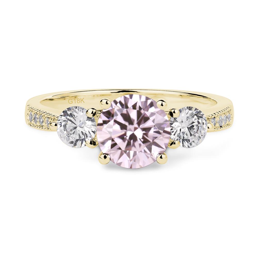 Pink Cubic Zirconia Ring 3 Stone Engagement Ring - LUO Jewelry #metal_18k yellow gold