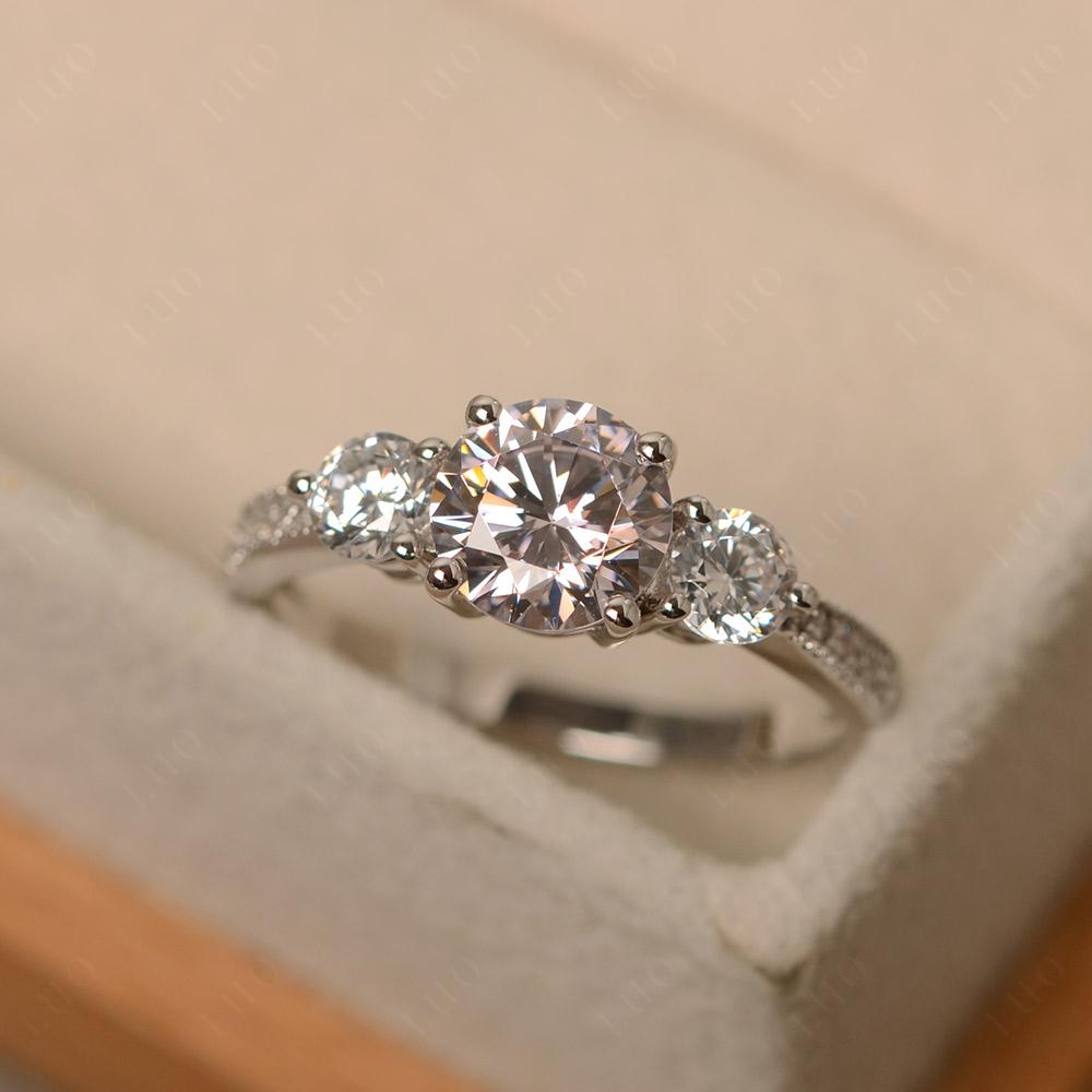 Pink Cubic Zirconia Ring 3 Stone Engagement Ring - LUO Jewelry