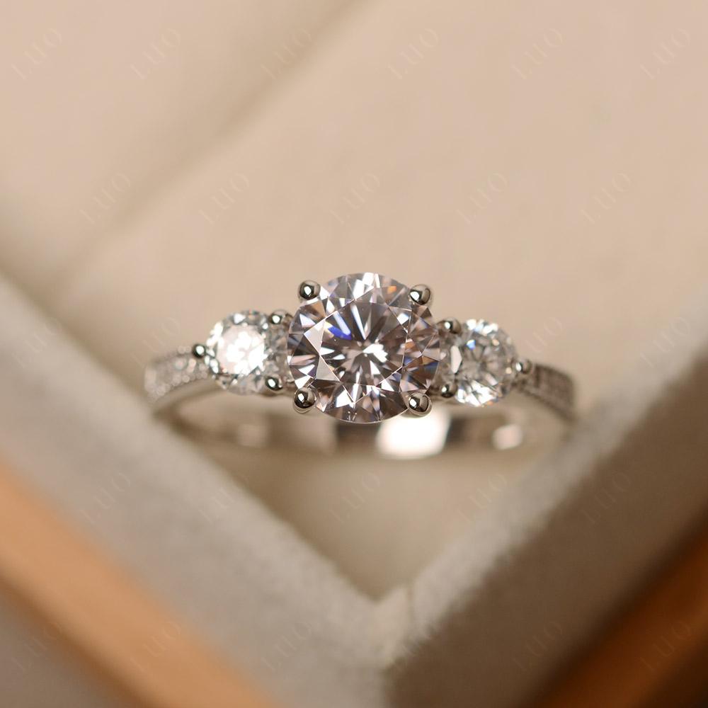 Pink Cubic Zirconia Ring 3 Stone Engagement Ring - LUO Jewelry