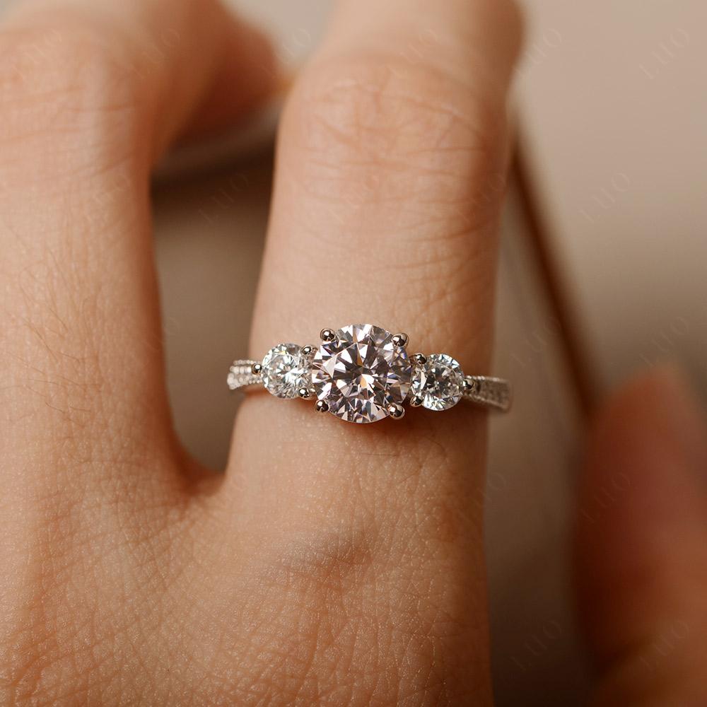 Pink Cubic Zirconia Ring 3 Stone Engagement Ring - LUO Jewelry