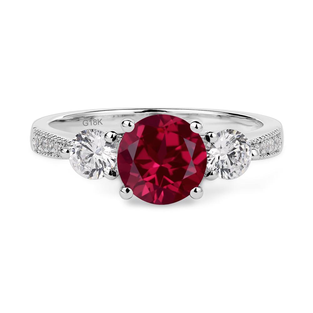 Lab Ruby Ring 3 Stone Engagement Ring - LUO Jewelry #metal_18k white gold