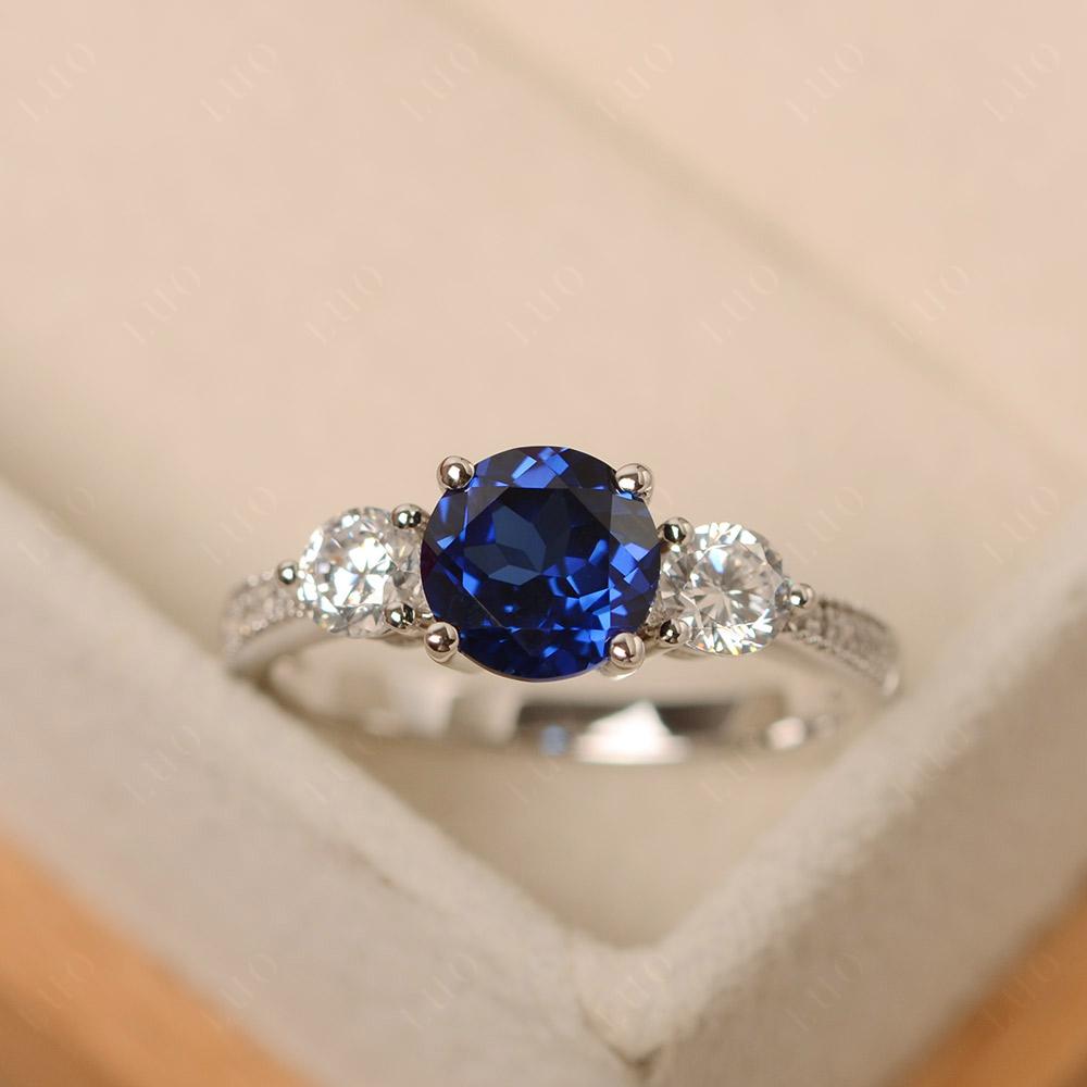 Lab Created Sapphire Ring 3 Stone Engagement Ring - LUO Jewelry