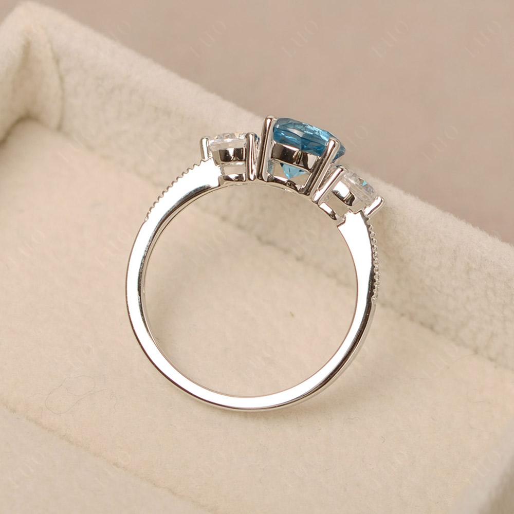 Swiss Blue Topaz Ring 3 Stone Engagement Ring - LUO Jewelry