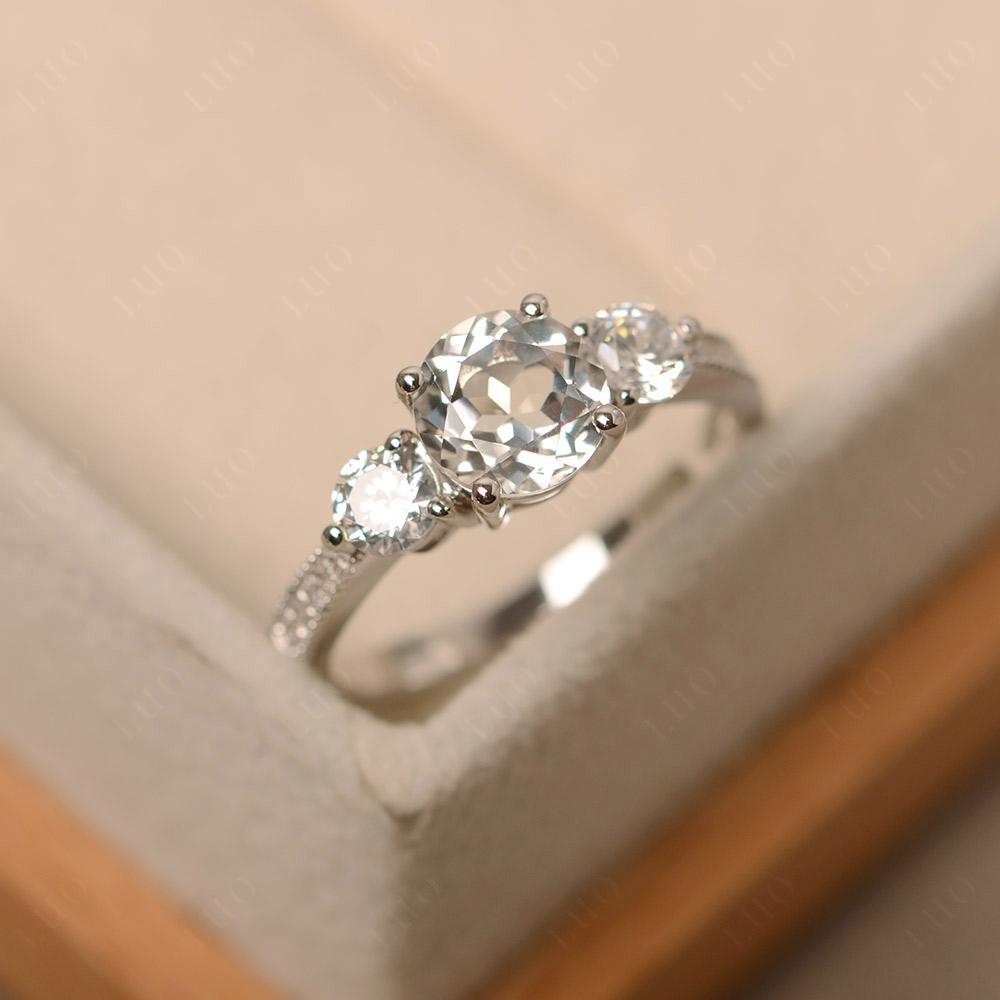 White Topaz Ring 3 Stone Engagement Ring - LUO Jewelry