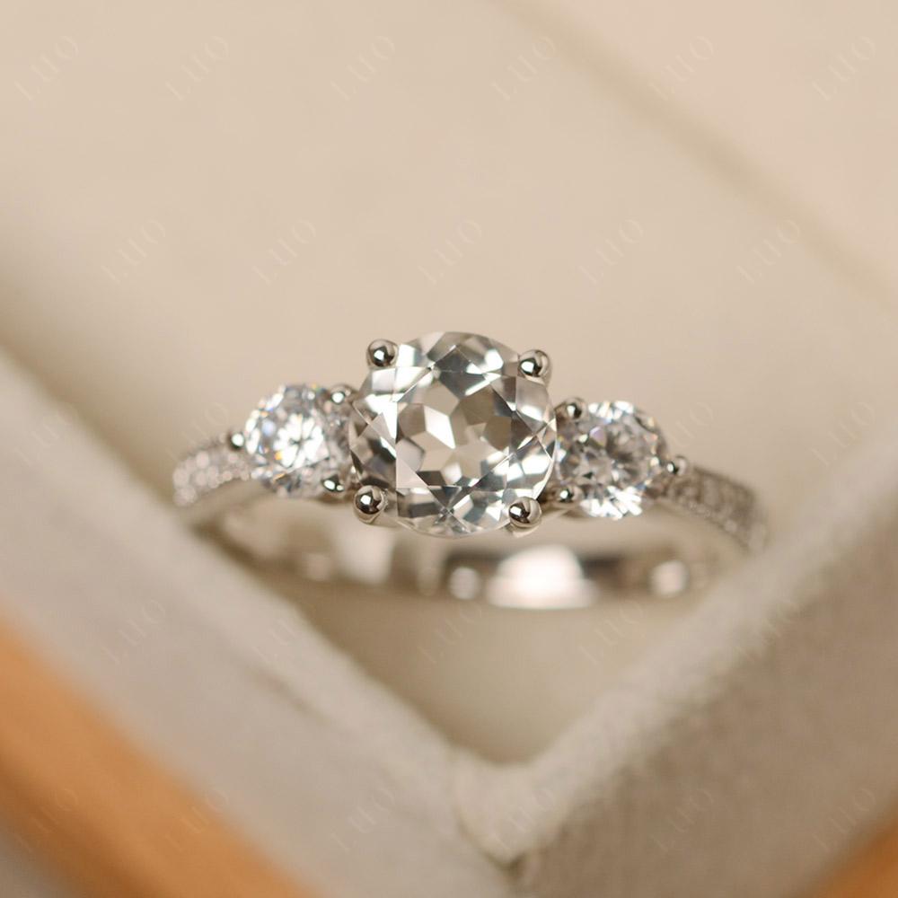 White Topaz Ring 3 Stone Engagement Ring - LUO Jewelry