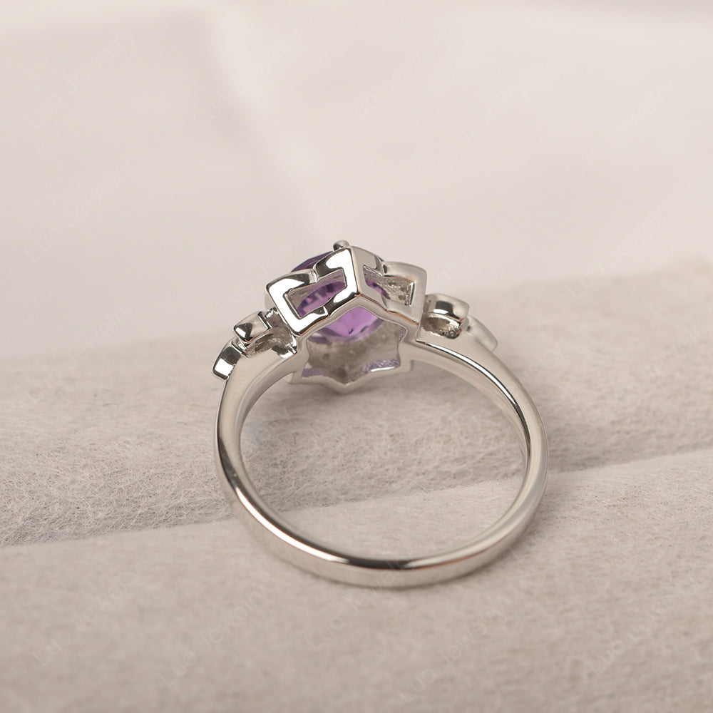 Round Cut Amethyst Flower Ring Yellow Gold - LUO Jewelry