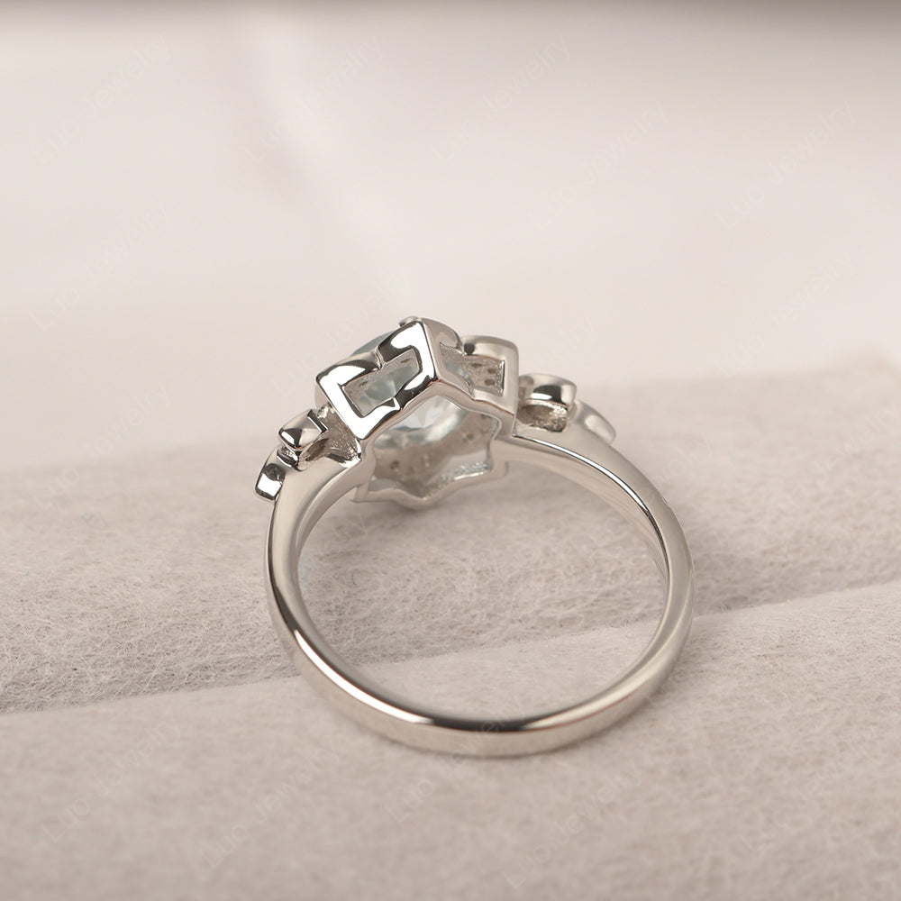 Round Cut Aquamarine Flower Ring Yellow Gold - LUO Jewelry