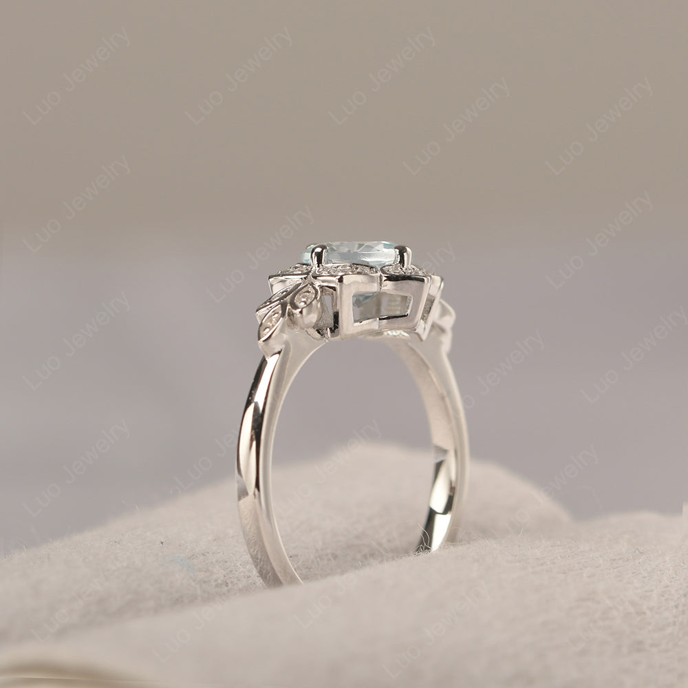 Round Cut Aquamarine Flower Ring Yellow Gold - LUO Jewelry