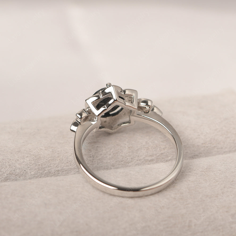 Round Cut Black Spinel Flower Ring Yellow Gold - LUO Jewelry