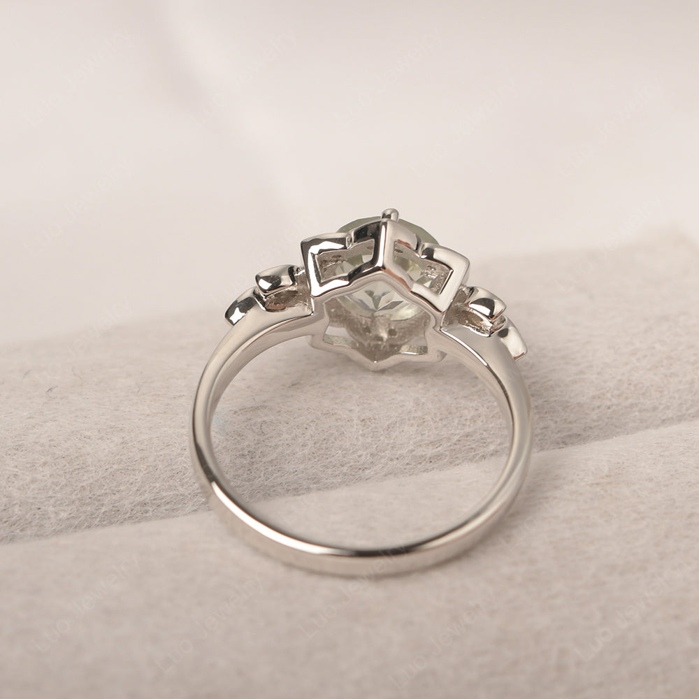 Round Cut Green Amethyst Flower Ring Yellow Gold - LUO Jewelry