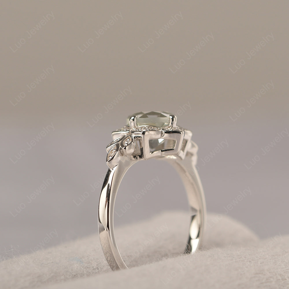 Round Cut Green Amethyst Flower Ring Yellow Gold - LUO Jewelry