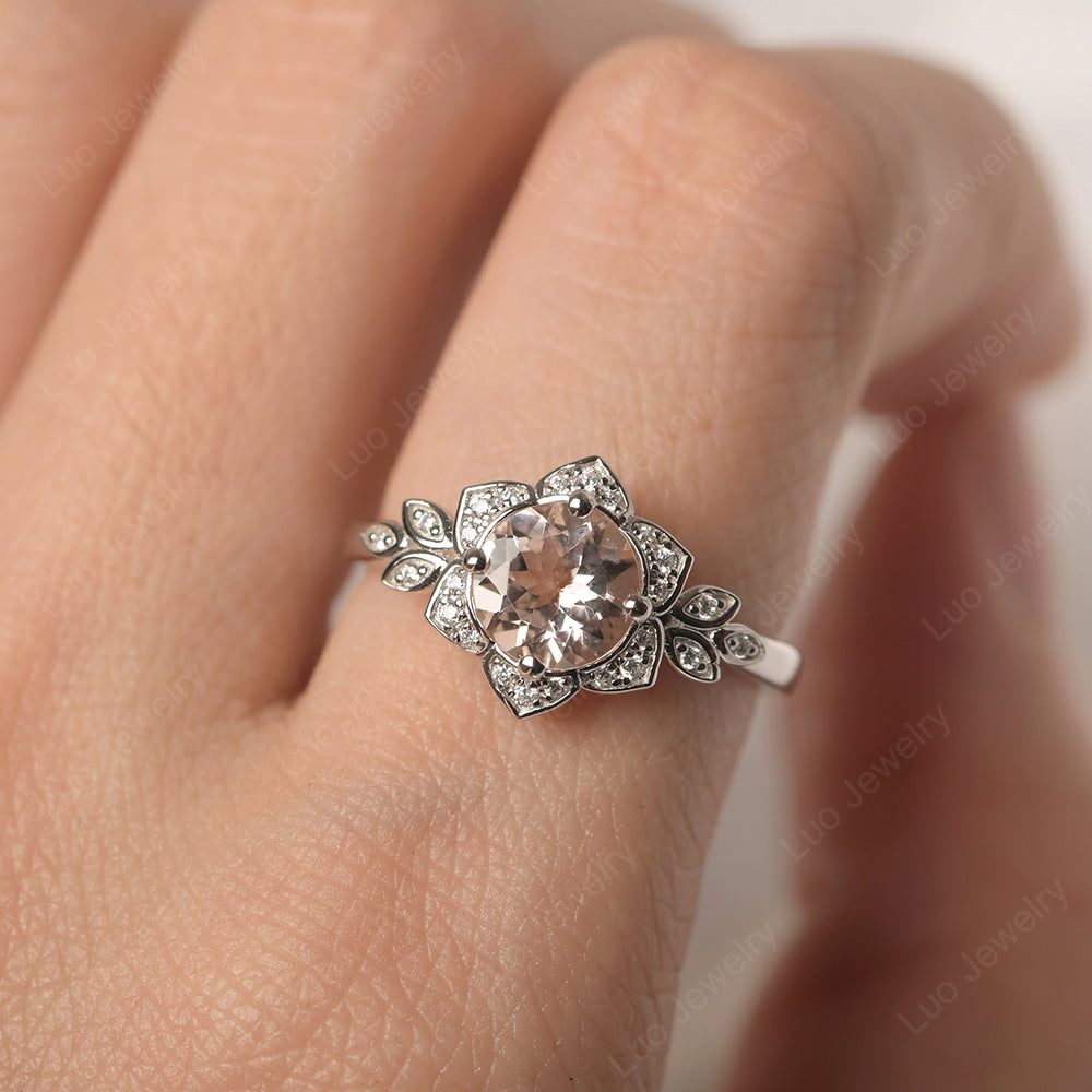Round Cut Morganite Flower Ring Yellow Gold - LUO Jewelry