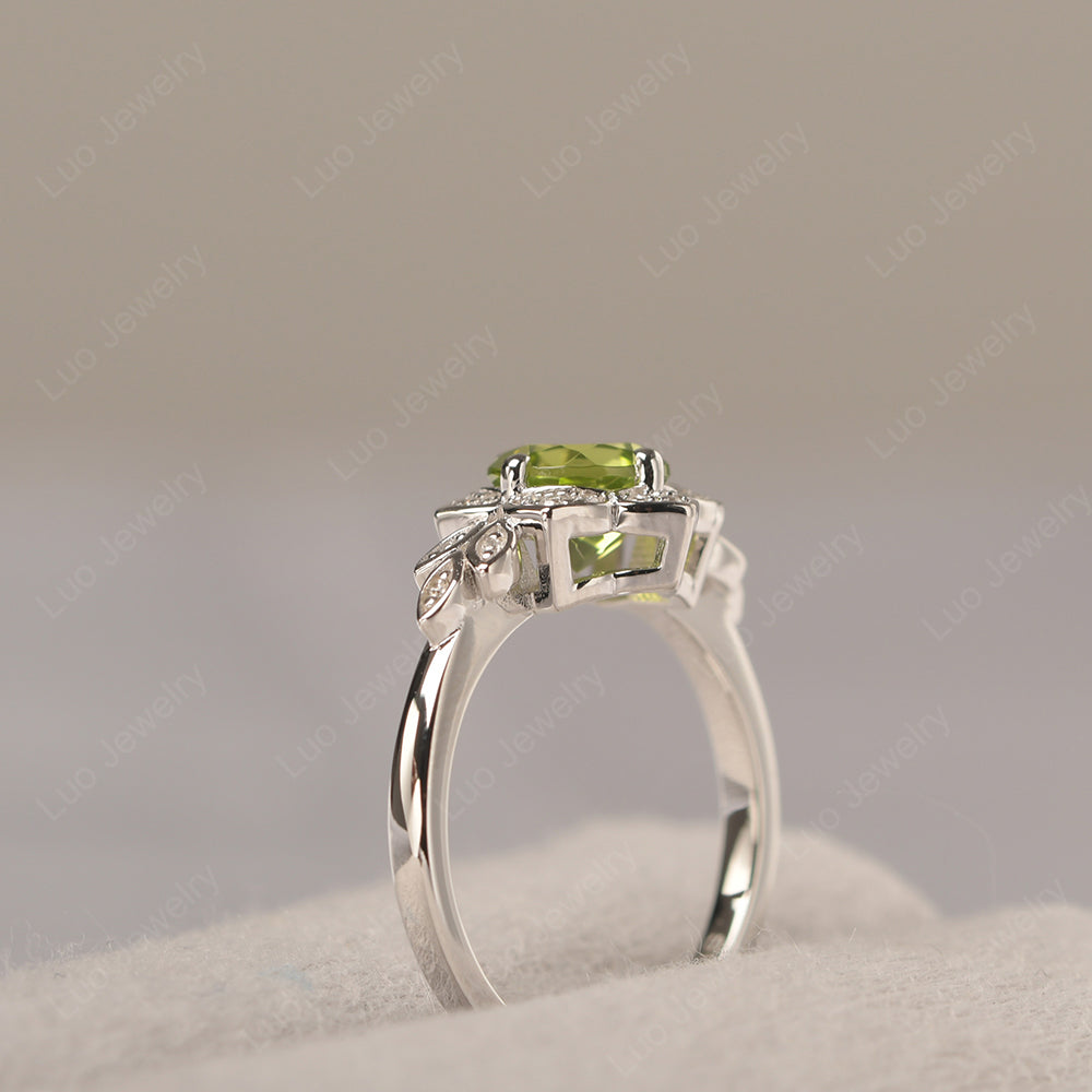 Round Cut Peridot Flower Ring Yellow Gold - LUO Jewelry